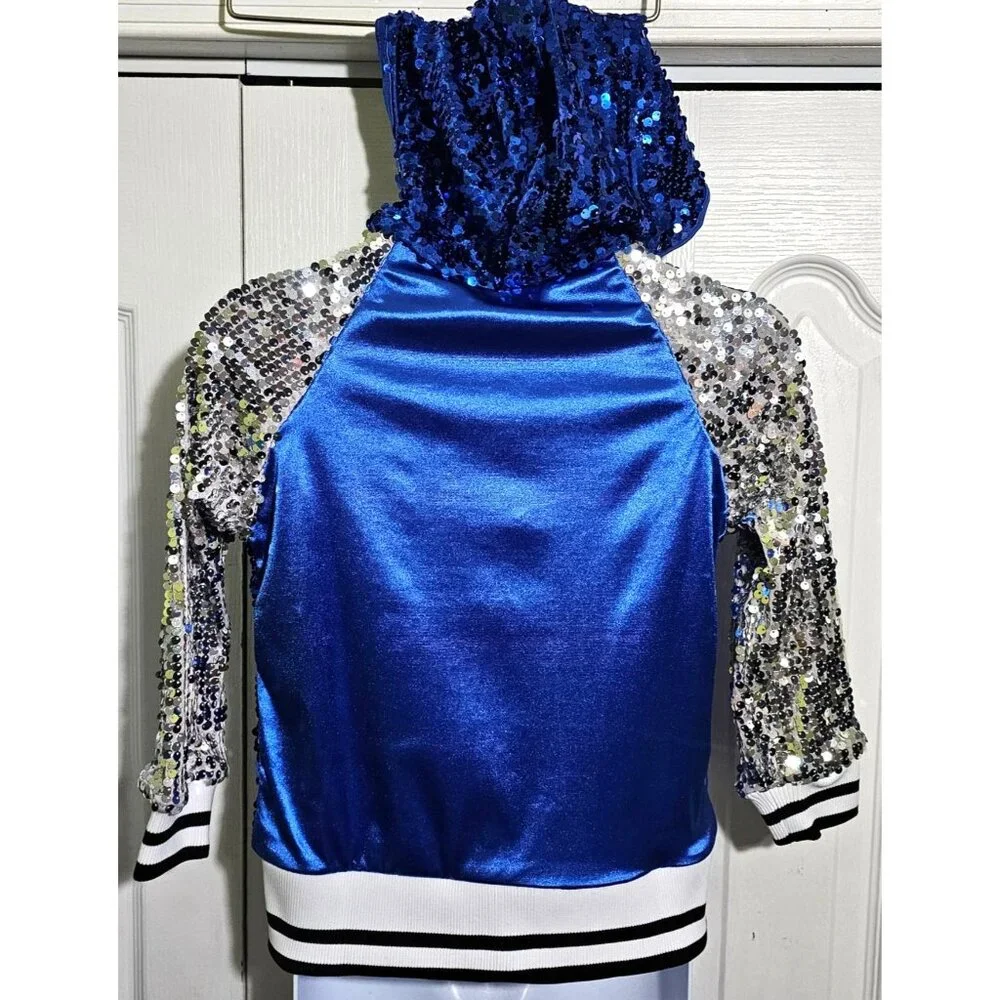 Weissman Sequin Hoodie Dance Jacket Ain't Your Mama Blue Silver Hip Hop Jazz